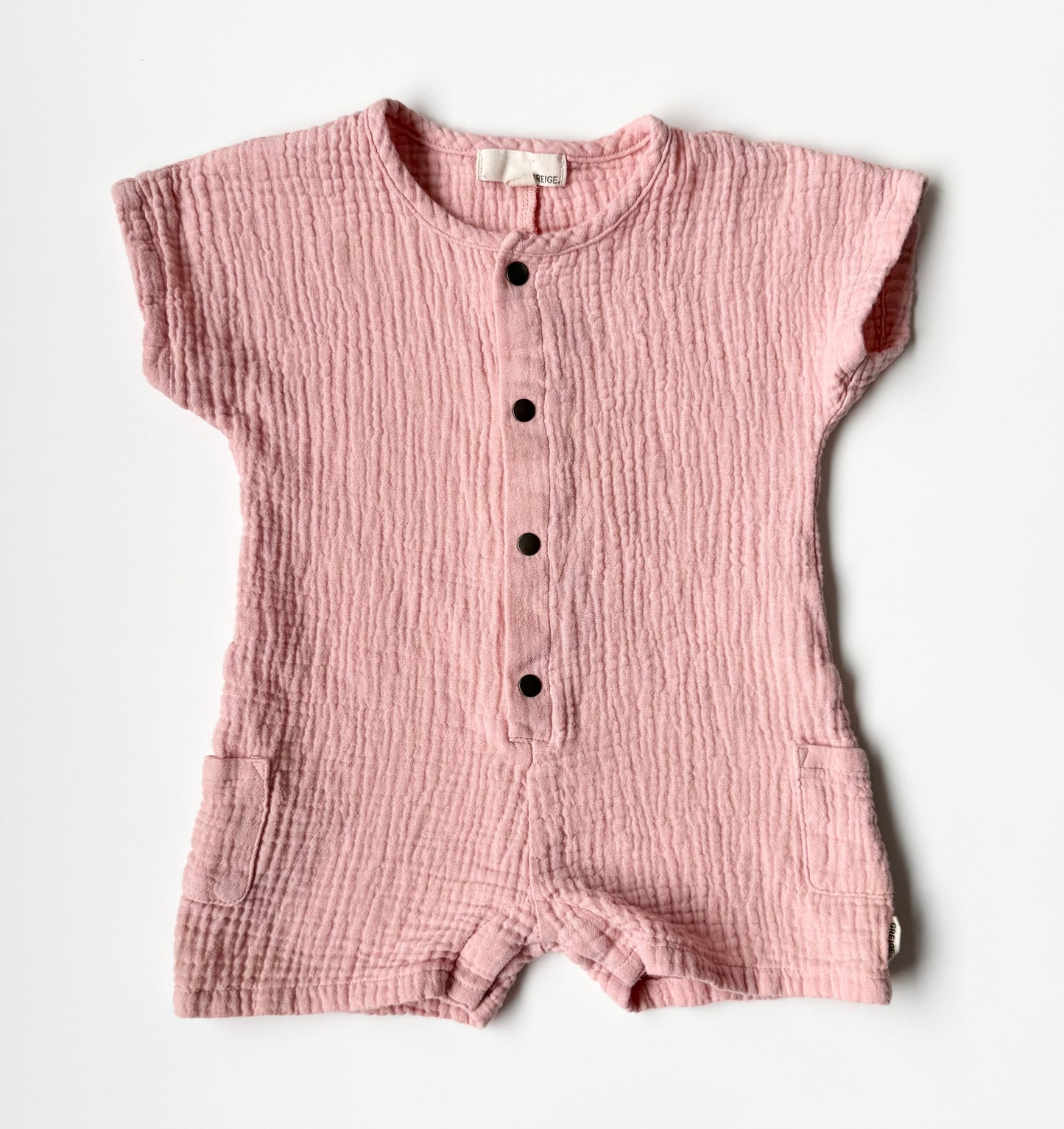 Greige Light Pink Muslin Shorty Romper (6-9 Months)