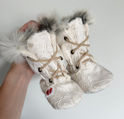Oaks & Sparrow Co. Fur Cream Embroidered Lace Up Booties (2)