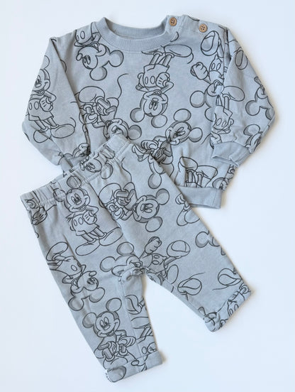 Disney Baby Grey Mickey Mouse AOP Sweater & Pants Set (12 Months)
