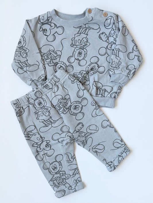 Disney Baby Grey Mickey Mouse AOP Sweater & Pants Set (12 Months)