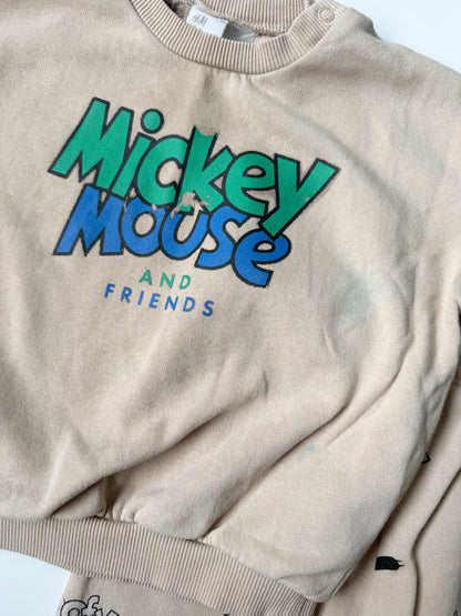 H&M x Disney Beige Mickey Mouse & Friends AOP Sweater & Pants Set (12-18 Months)