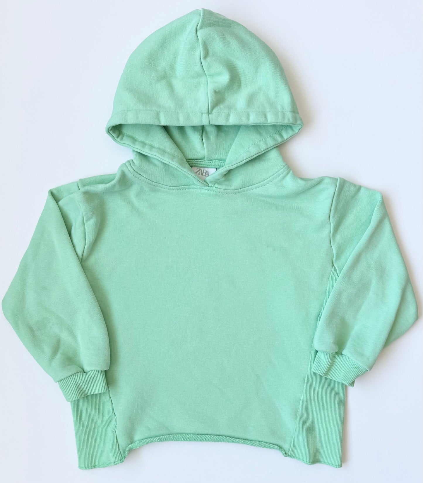 Zara Bright Green Hoodie & Ribbed Biker Shorts Set (4-5 Years)