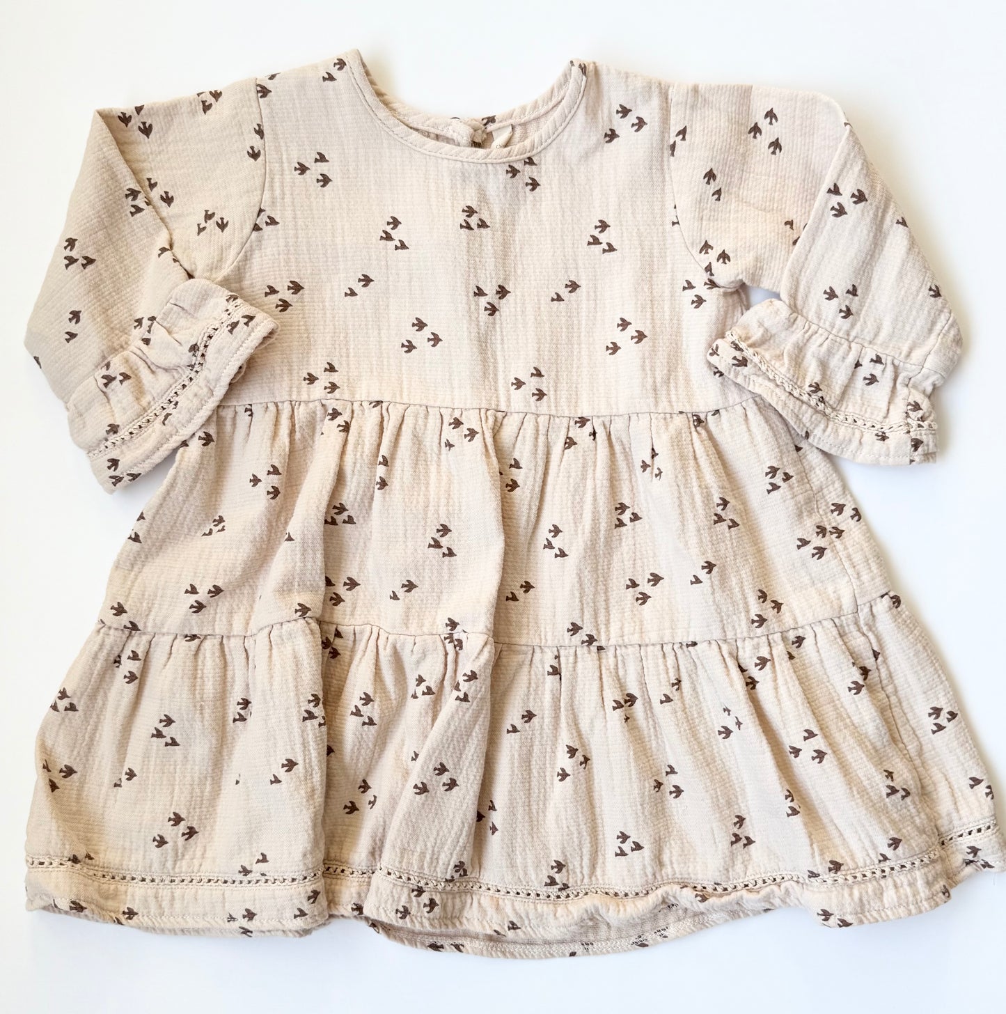Quincy Mae Light Tan Muslin Birds Tiered Belle Dress (2-3 Years)