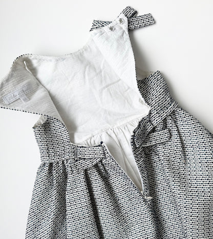Tartine et Chocolat Chasuble White & Navy Textured Bow Dress (5T)