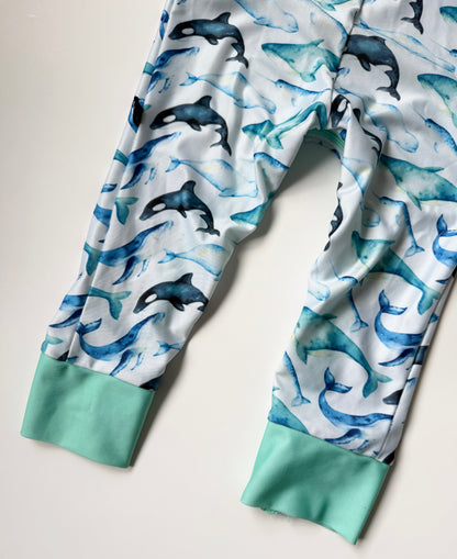 Honeysuckle Swim Light Blue Whales Full Coverage Sunsuit (3T)