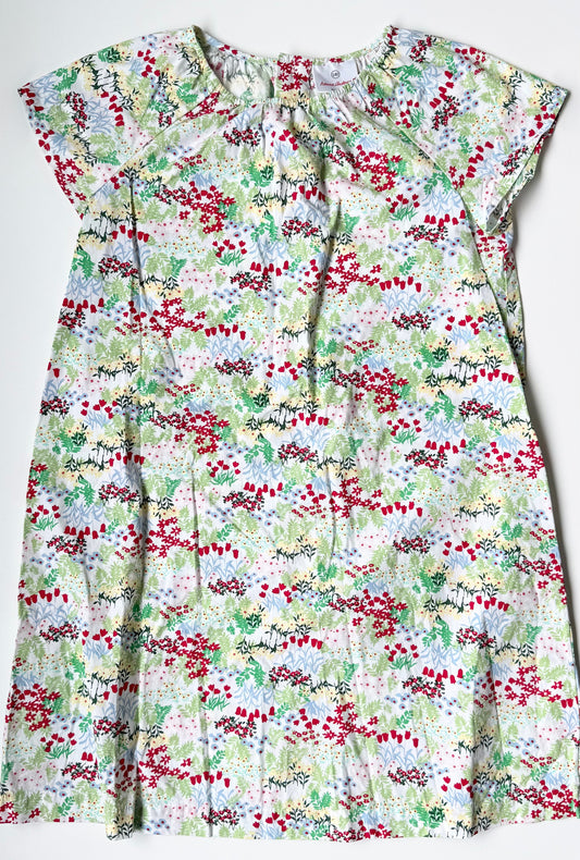 Hanna Andersson Light Green & Red Floral Short Sleeve Dress (8-10 Years)