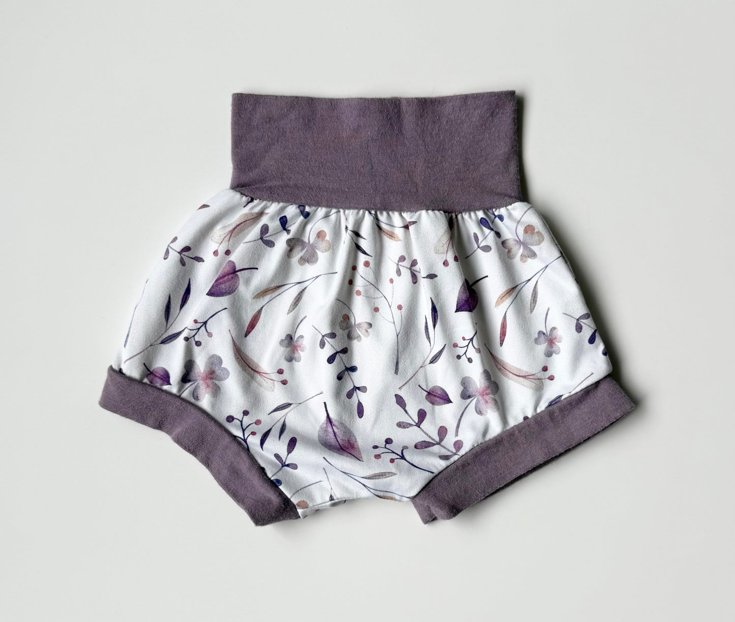 Five Little Wildlings Purple Floral Bummie Shorts (3-18 Months)