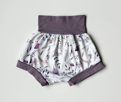 Five Little Wildlings Purple Floral Bummie Shorts (3-18 Months)