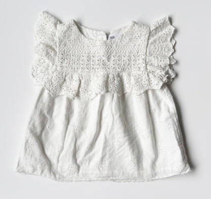 Zara White Linen & Lace Sleeveless Top (3-4 Years)