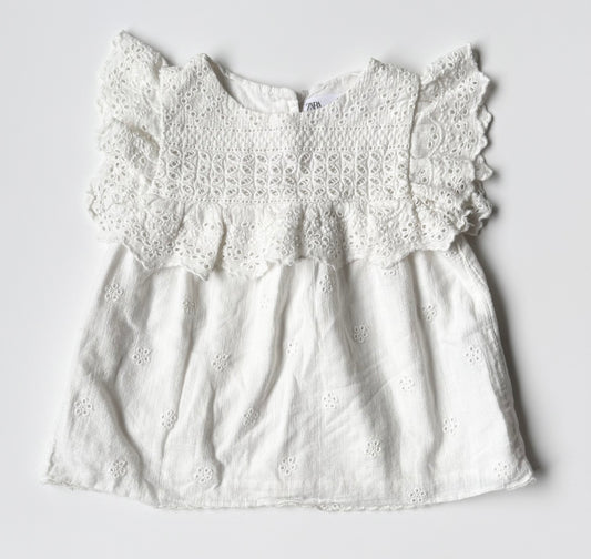 Zara White Linen & Lace Sleeveless Top (3-4 Years)