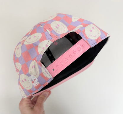 Headster Pink Smiley Checkered SnapBack Hat (52CM)