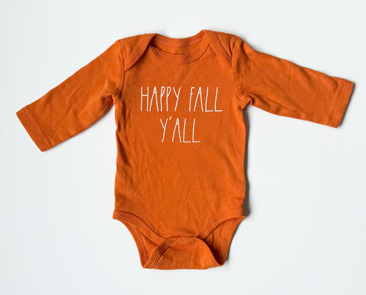 Rae Dunn Orange “Happy Fall Ya’ll” Long Sleeve Bodysuit (3-6 Months)