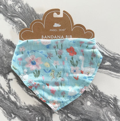 Angel Dear Blue Floral Swans Bandana Bib - New