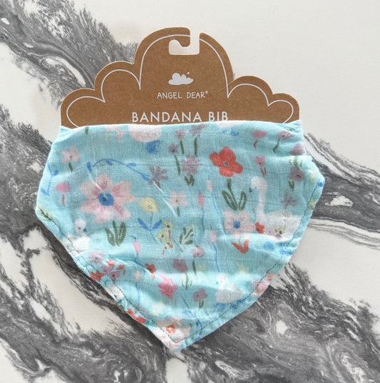 Angel Dear Blue Floral Swans Bandana Bib - New