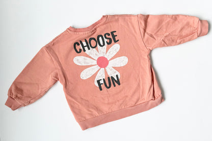 Zara Pink Daisy “Choose Fun” Crewneck Sweater (12-18 Months)