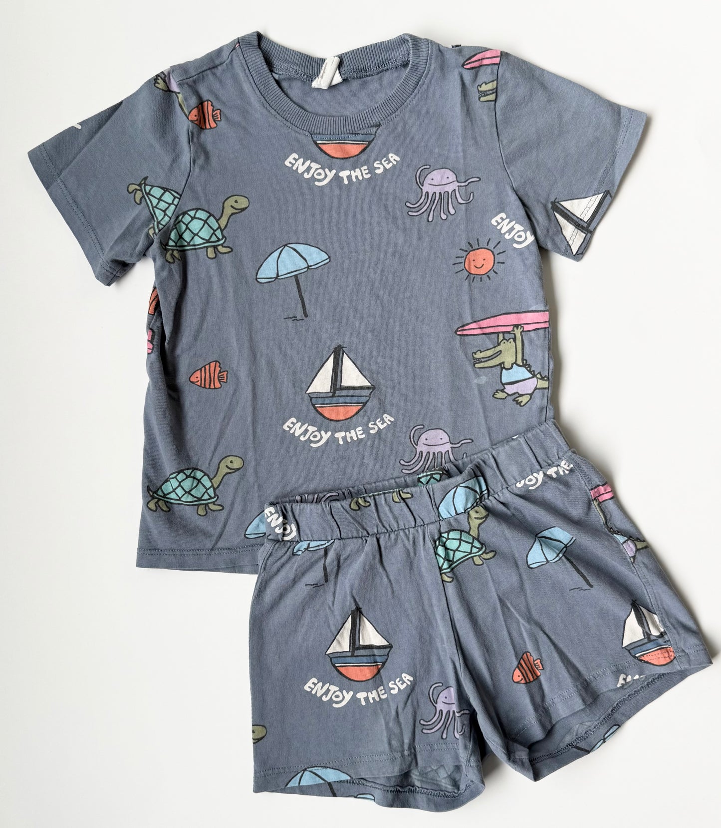 H&M Blue “Enjoy The Sea” T-Shirt & Matching Shorts Set (3-4 Years)