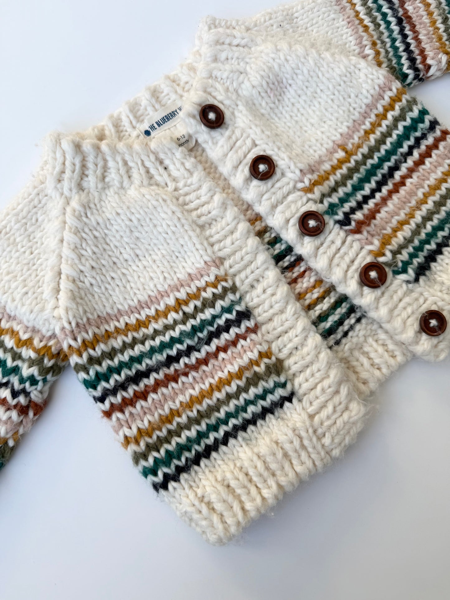 The Blueberry Hill White & Neutral Stripes Knit Cardigan Sweater (6-12 Months)