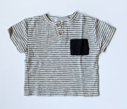 Zara Dark Grey & White Striped Two Button Pocket T-Shirt (3-6 Months)