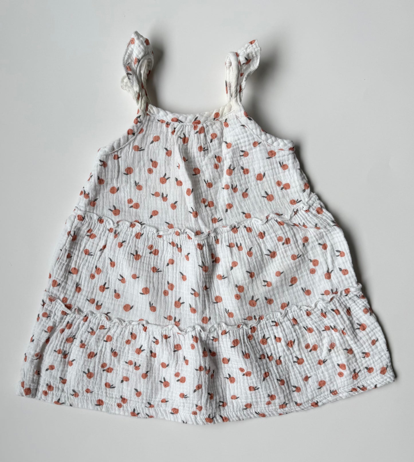 Rabbit & Bear White & Peaches Muslin Tank Tiered Dress (24 Months)