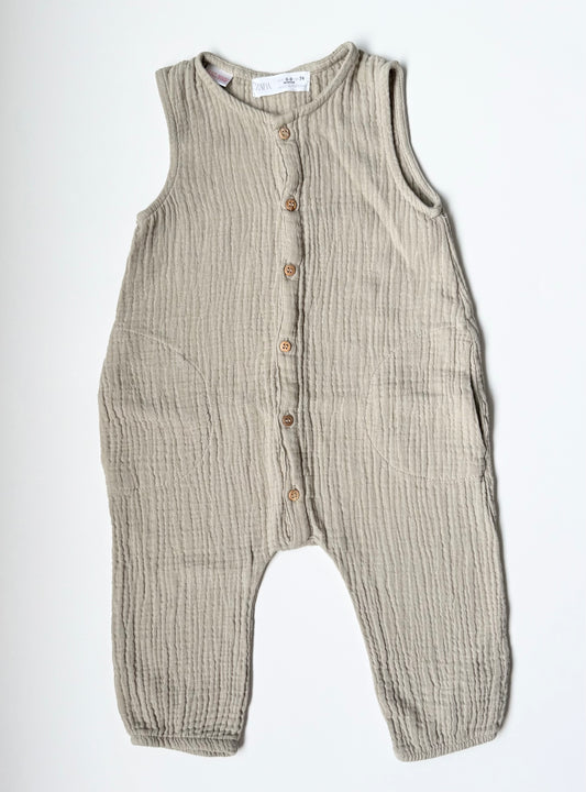 Zara Light Grey Muslin Sleeveless Jumpsuit (6-9 Months)
