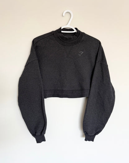 Women’s Gymshark Rest Day Sweats Cropped Pullover in Black Core Marl (Small)