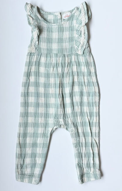 Cat & Jack Green & White Checkered Sleeveless Jumpsuit (12 Months)
