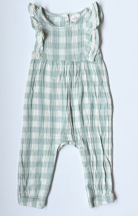 Cat & Jack Green & White Checkered Sleeveless Jumpsuit (12 Months)