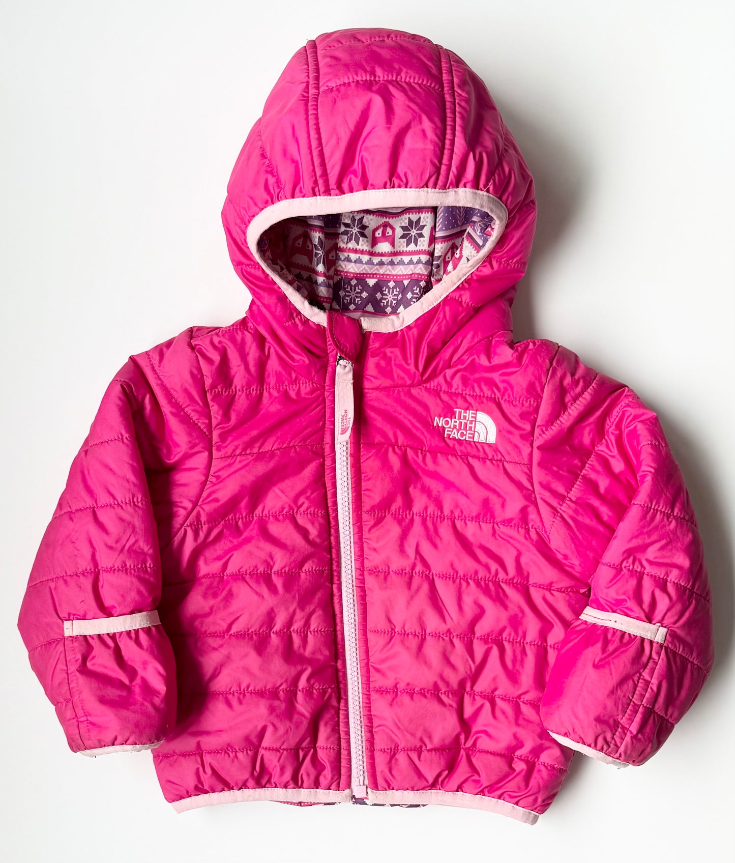 The North Face Perrito Pink & Animal Geometric Puffer Reversible Jacket (12-18 Months)