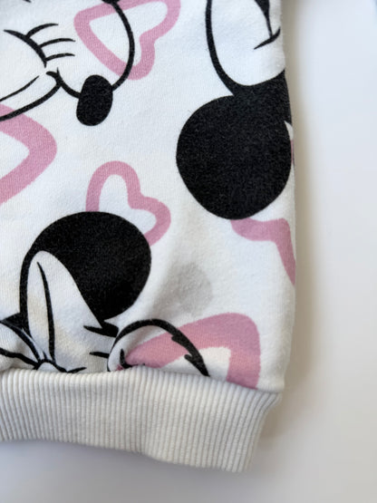 Zara x Disney White & Pink Minnie Mouse Hearts Crewneck Sweater (2-3 Years)