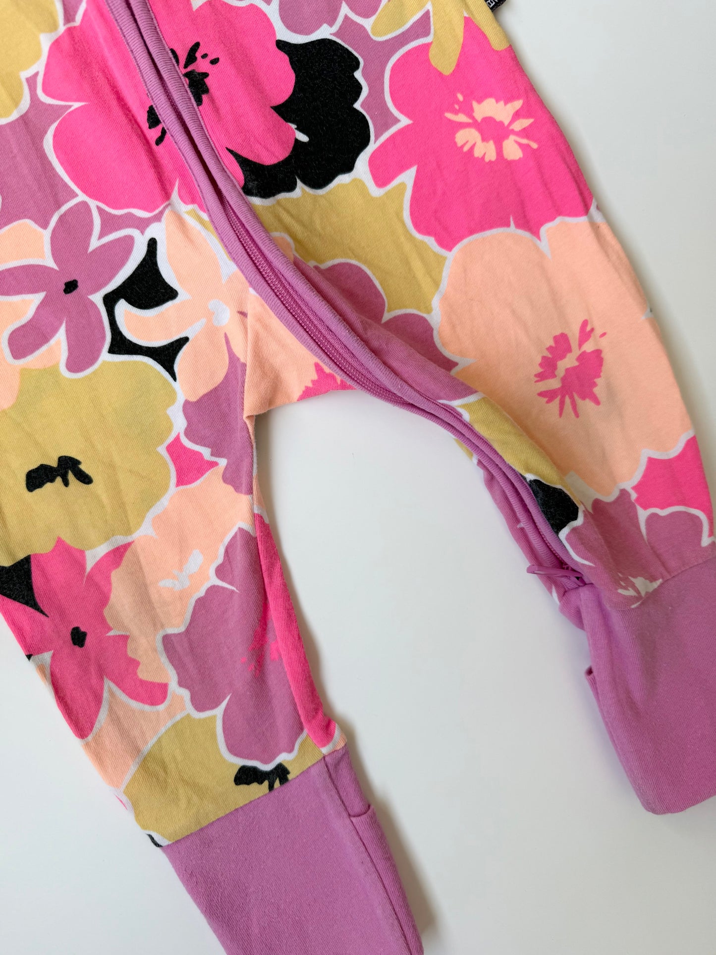 Bonds Wondersuit Pink & Orange Floral Short Sleeve Sleeper Romper (3-6 Months)