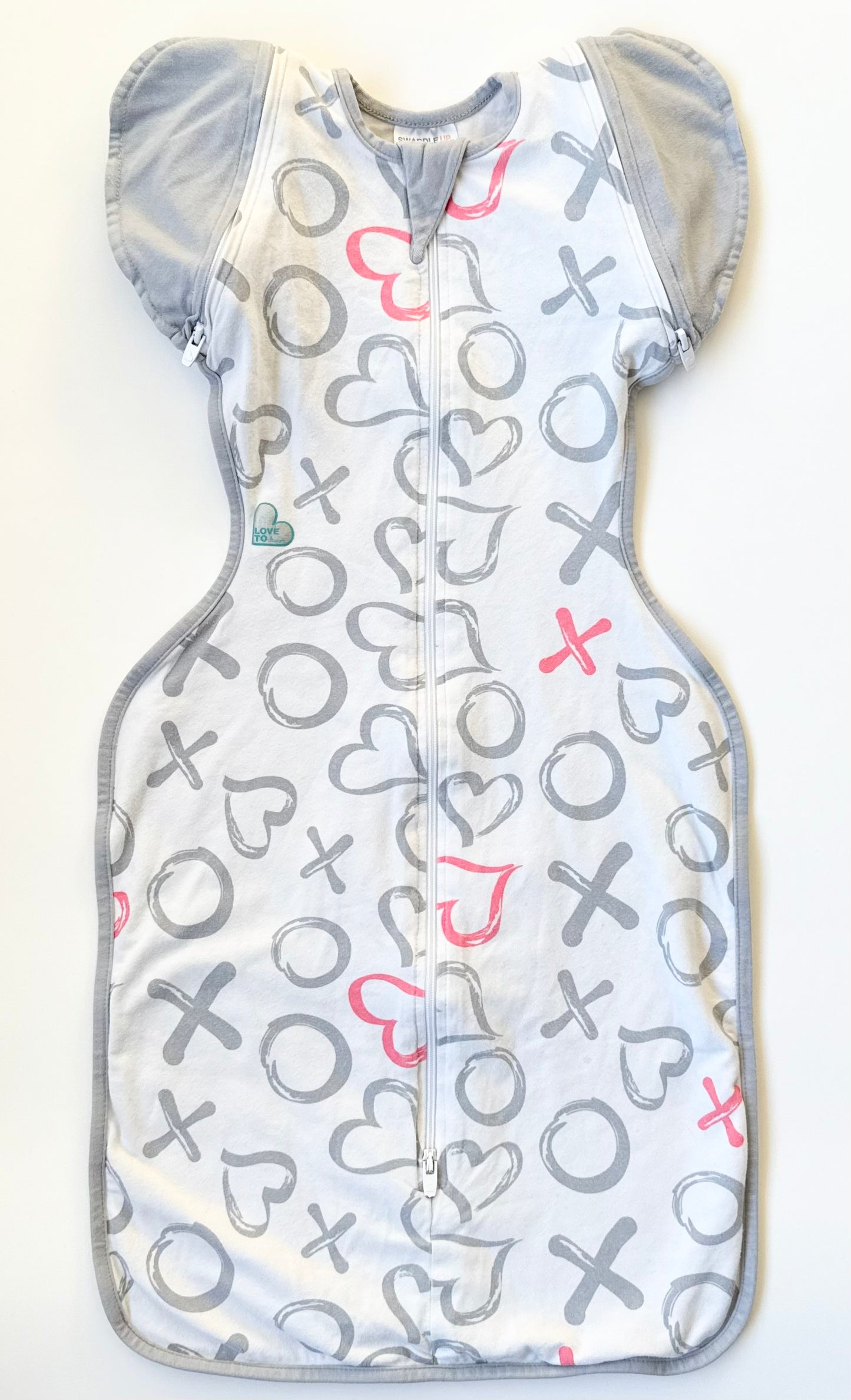 Love to Dream Grey & Pink XOXO Hearts Swaddle Up 50/50 Original Designer (Medium)