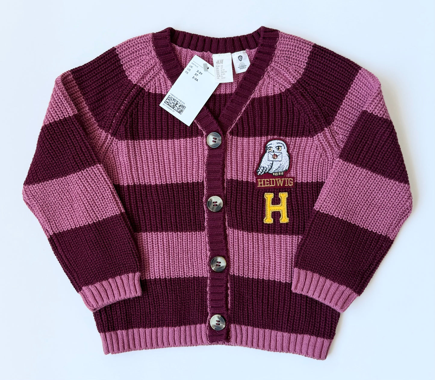 H&M x Harry Potter Pink & Maroon Striped Knit Cardigan Sweater - New (2-3T)