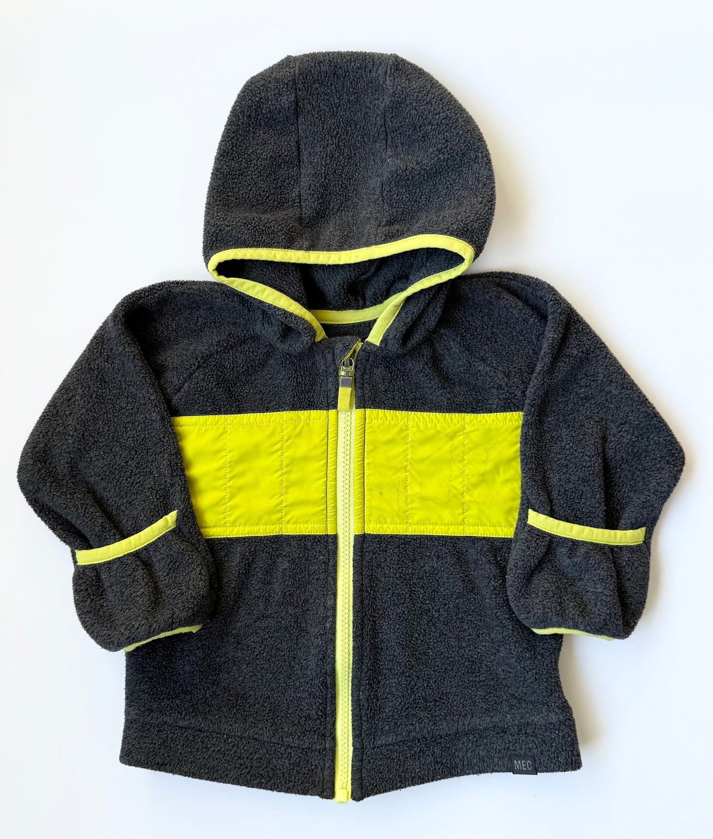 MEC Grey & Neon Fleece Hooded Zip Up (12 Months)