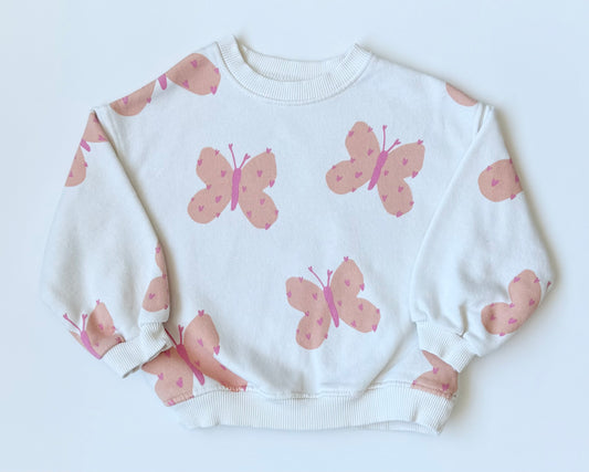 Zara White & Pink Butterflies Sweater (5 Years)