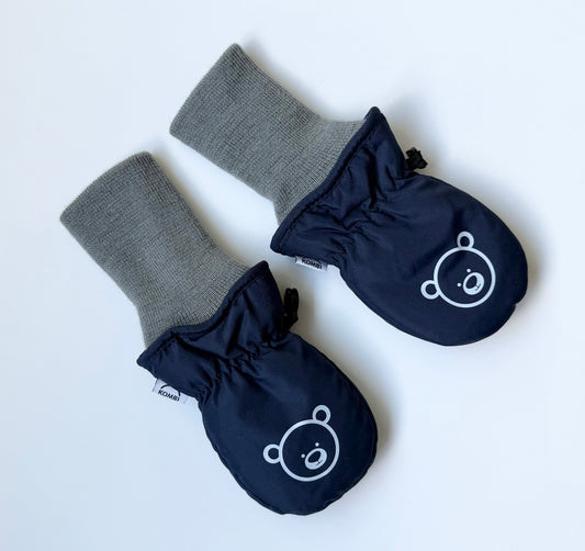 Kombi Navy Bear Foldable Cuff Mittens (12-24 Months)