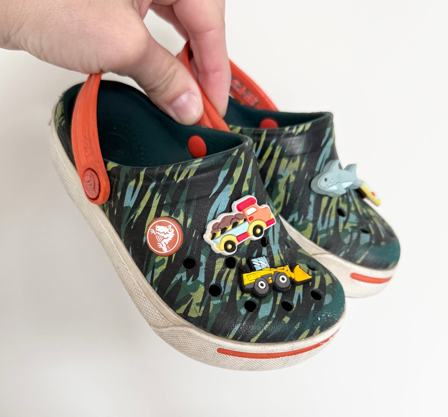 Crocs Camo & Orange Clogs With Fun Jibbitz (8/9)