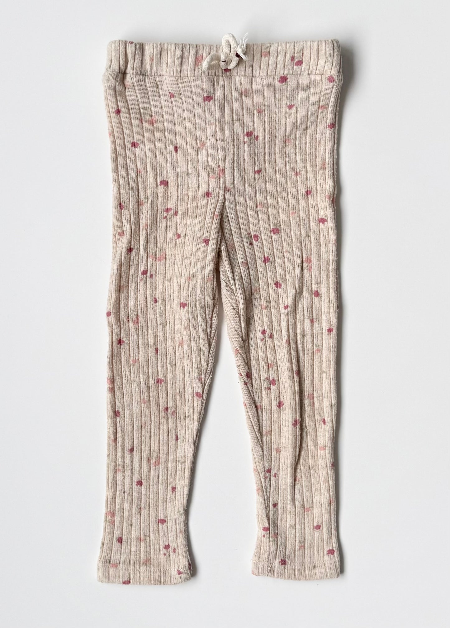 Zara Beige Dainty Pink Floral Ribbed Long Sleeve & Leggings Set (18-24 Months)