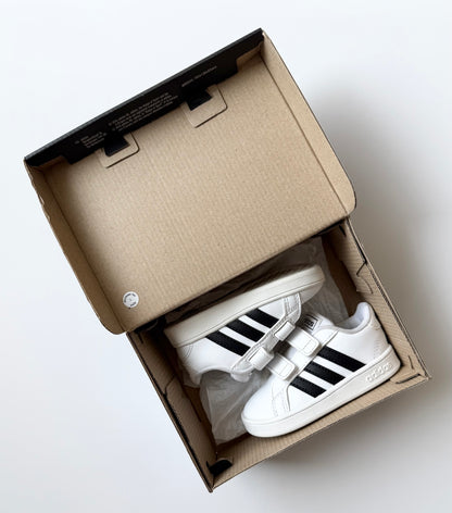 Adidas Grand Court 1 White & Black Striped Velcro Sneakers (5)