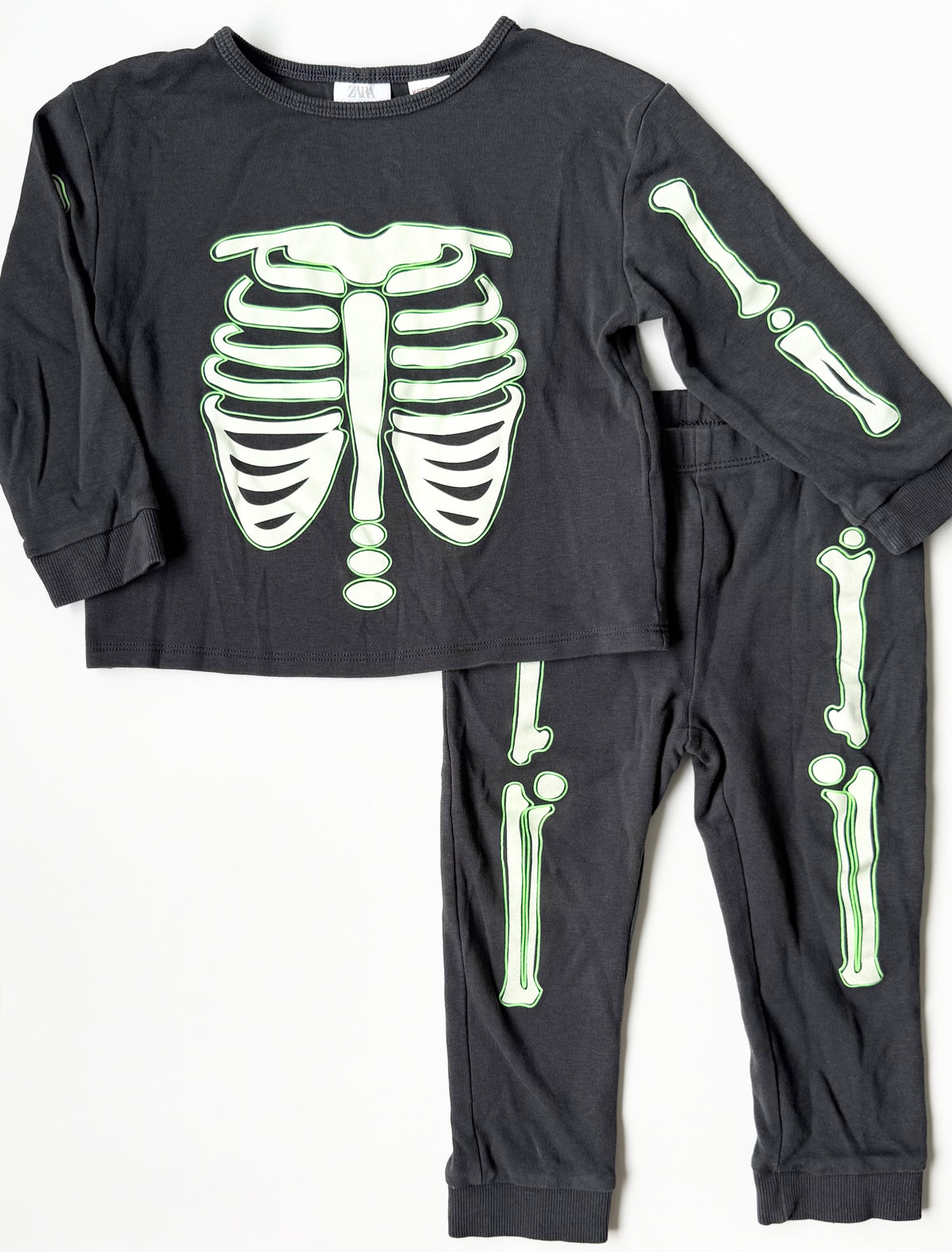 Zara Grey & Neon Skelton Two Peice PJ Set (2-3 Years)