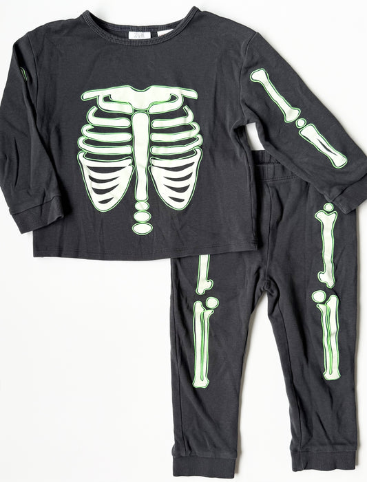 Zara Grey & Neon Skelton Two Peice PJ Set (2-3 Years)