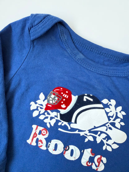 Roots Baby Blue Hockey Beaver Long Sleeve Bodysuit (6-12 Months)