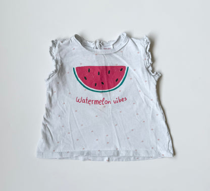 Zara White Polkadot “Watermelon Vibes” Sleeveless Top (9-12 Months)