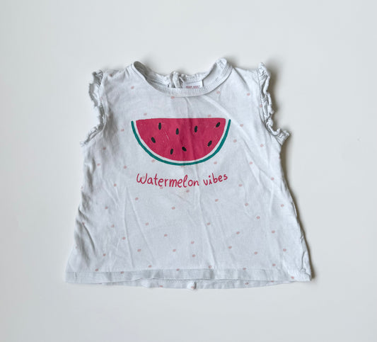 Zara White Polkadot “Watermelon Vibes” Sleeveless Top (9-12 Months)