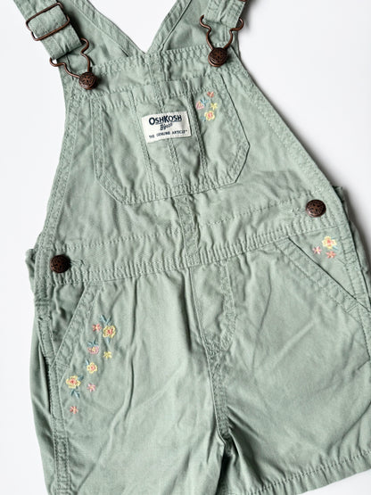 OshKosh Light Green & Embroidered Flowers Shorty Overalls (24 Months)