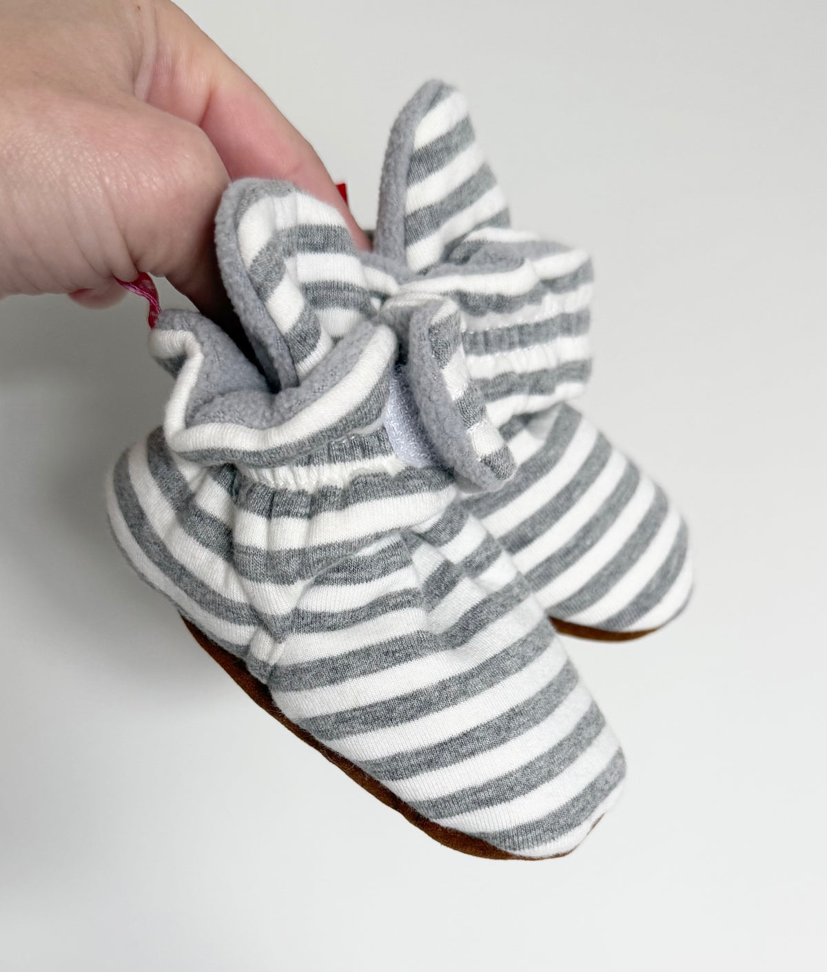 Myggpp Grey & White Striped Fleece Lined Booties (1)