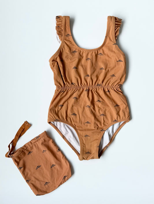 Zara Caramel Brown Beach Umbrella One Piece Swimsuit (3-4 Years)