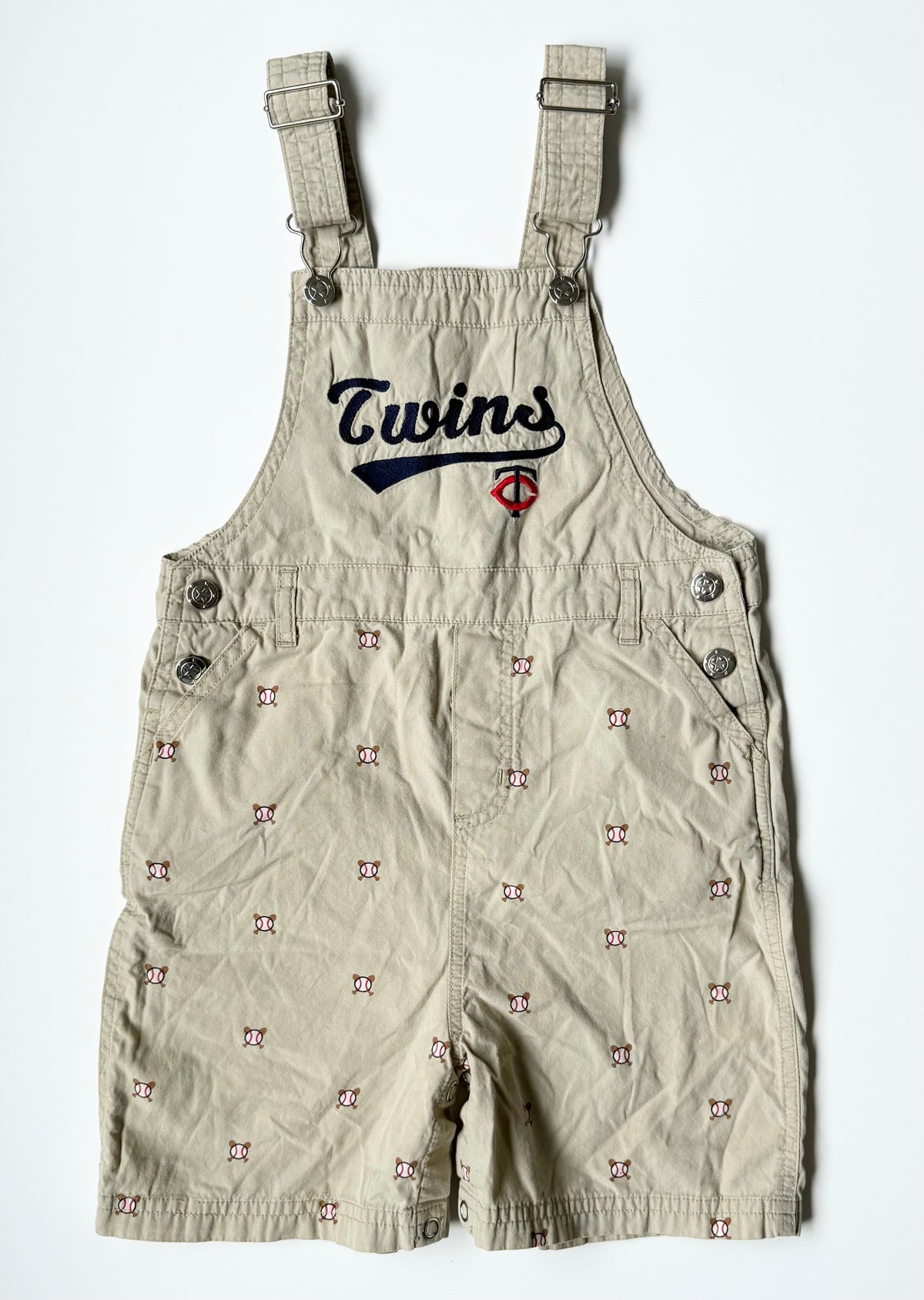 MLB Minnesota Twins Baseball Tan Shorty Overalls (4T)