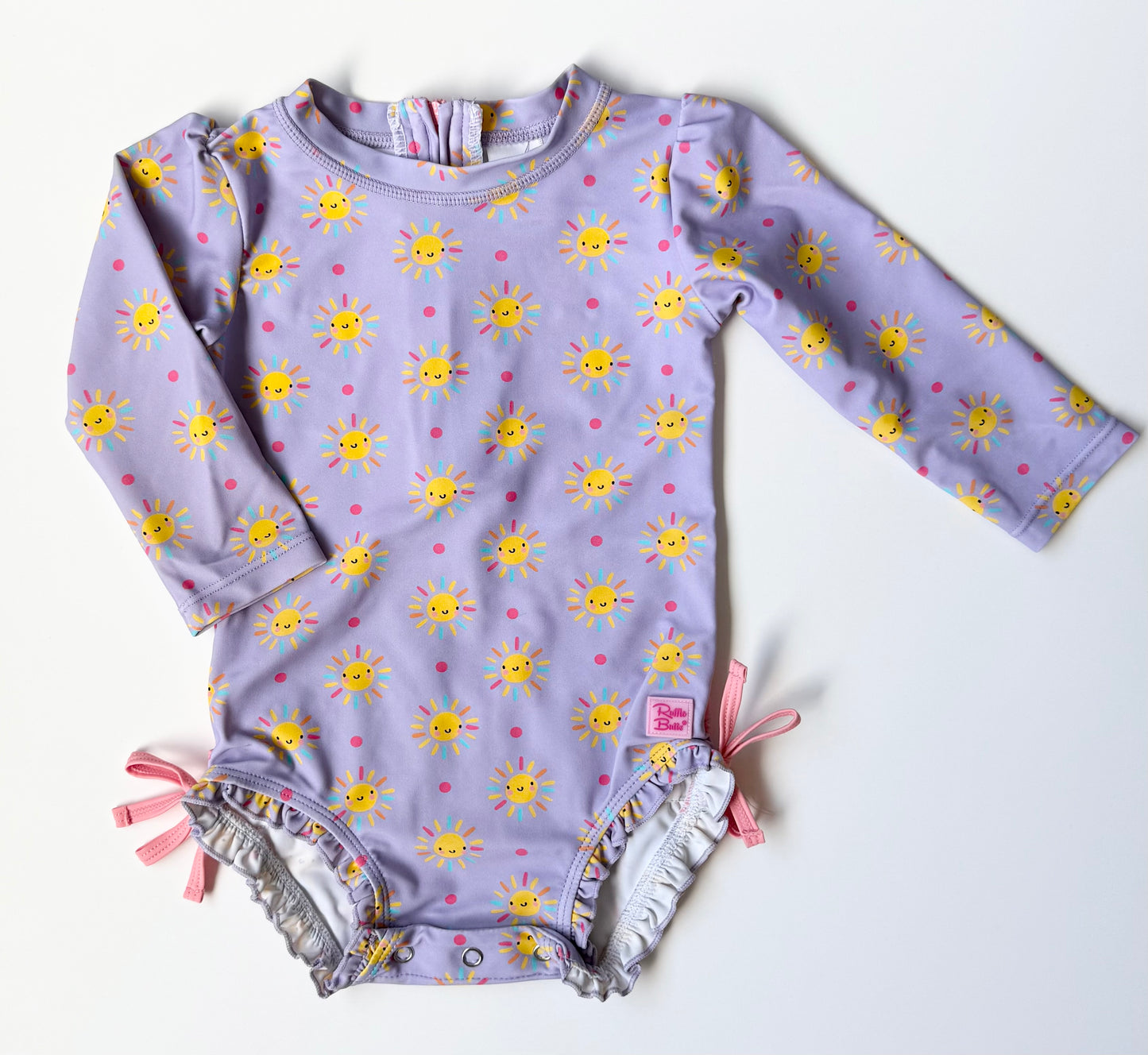 Ruffle Butts Purple Suns Long Sleeve One Piece Swimsuit (12-18 Months)