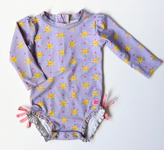 Ruffle Butts Purple Suns Long Sleeve One Piece Swimsuit (12-18 Months)