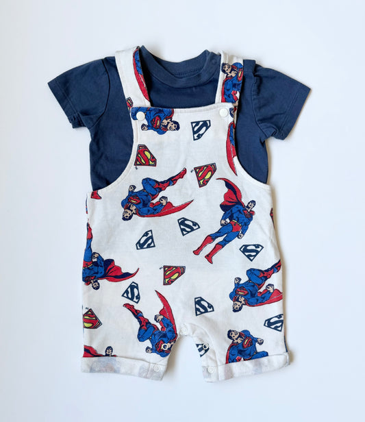 Superman Navy T-Shirt & Printed Short Overalls Set (3-6 Months)